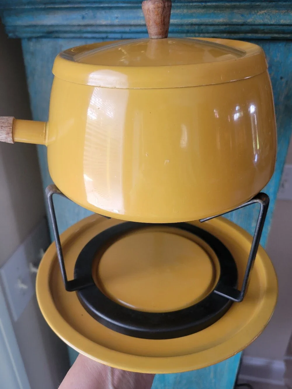 Fondue Pot Bundle Vintage Yellow Fondue Pot Forks Skewers Cookbook